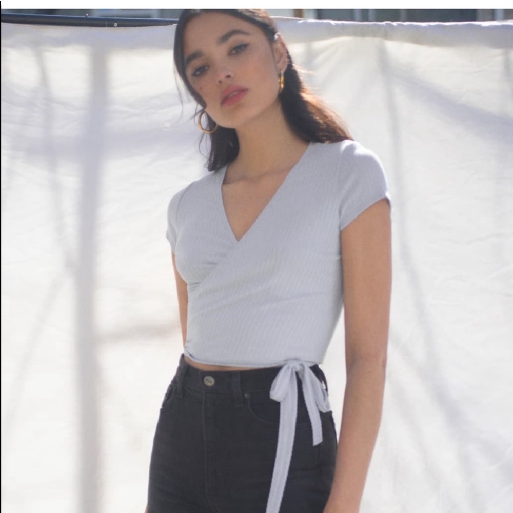 Reformation Light Blue Wrap Crop Top